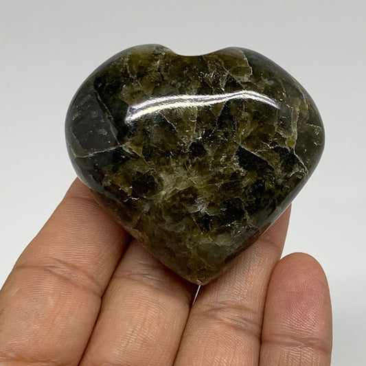 97g, 2"x2.1"x1", Natural Labradorite Heart Polished Crystal, B35423
