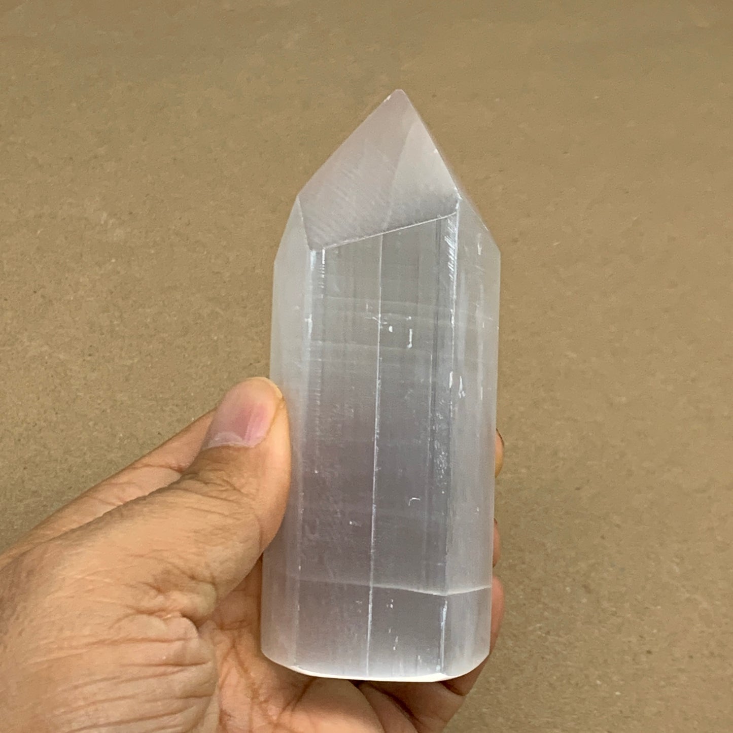 203g, 3.9"x1.6", Selenite (Satin Spar) Crystal Tower Point, B36028