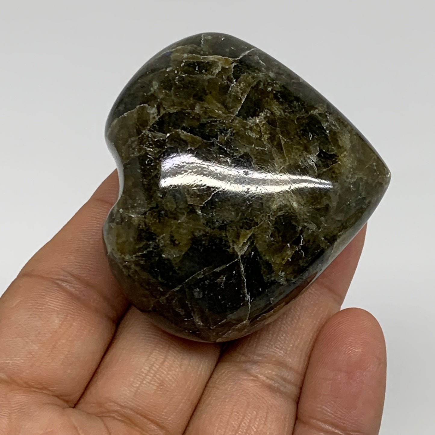 97g, 2"x2.1"x1", Natural Labradorite Heart Polished Crystal, B35423