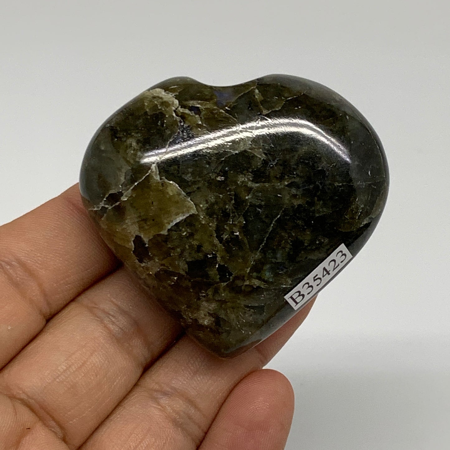 97g, 2"x2.1"x1", Natural Labradorite Heart Polished Crystal, B35423