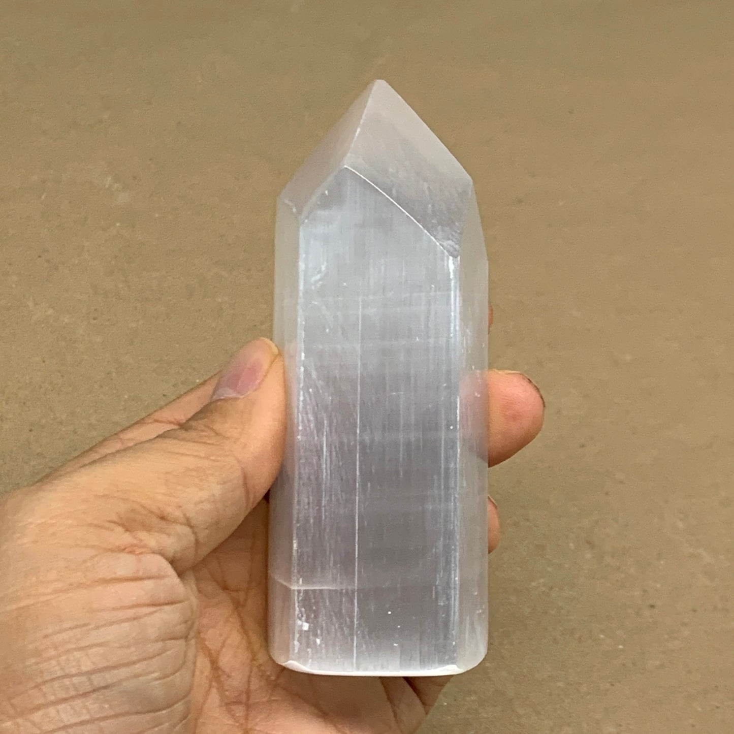 203g, 3.9"x1.6", Selenite (Satin Spar) Crystal Tower Point, B36028