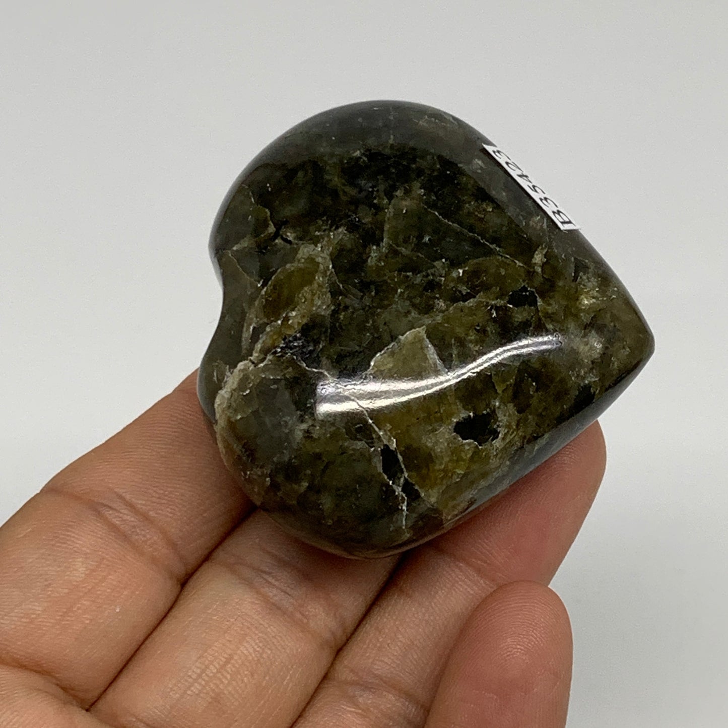 97g, 2"x2.1"x1", Natural Labradorite Heart Polished Crystal, B35423