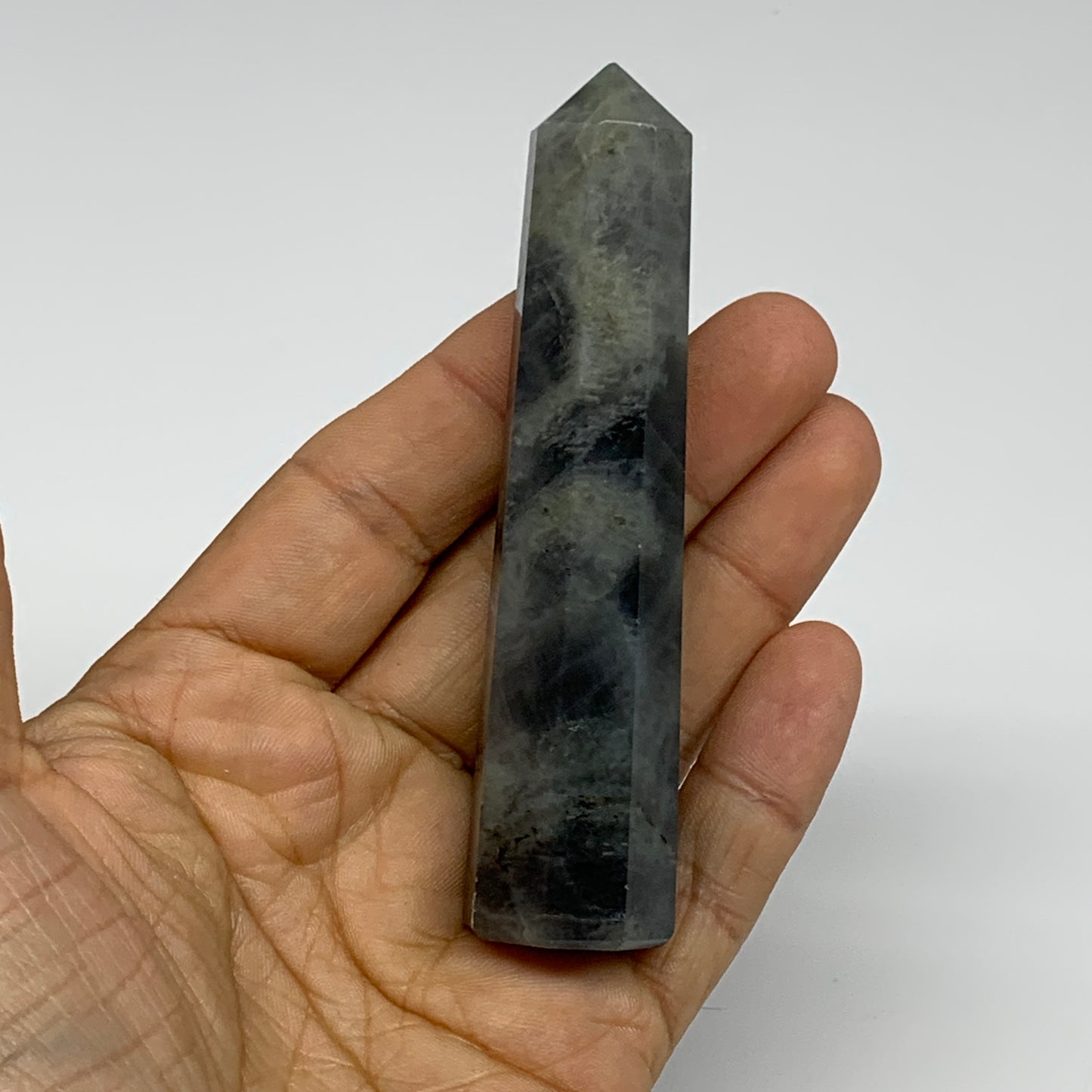 69.9g, 3.7"x0.8", Labradorite Tower Point Crystal @Madagascar, B31296