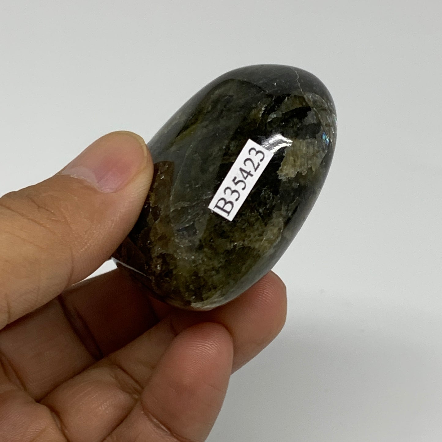 97g, 2"x2.1"x1", Natural Labradorite Heart Polished Crystal, B35423