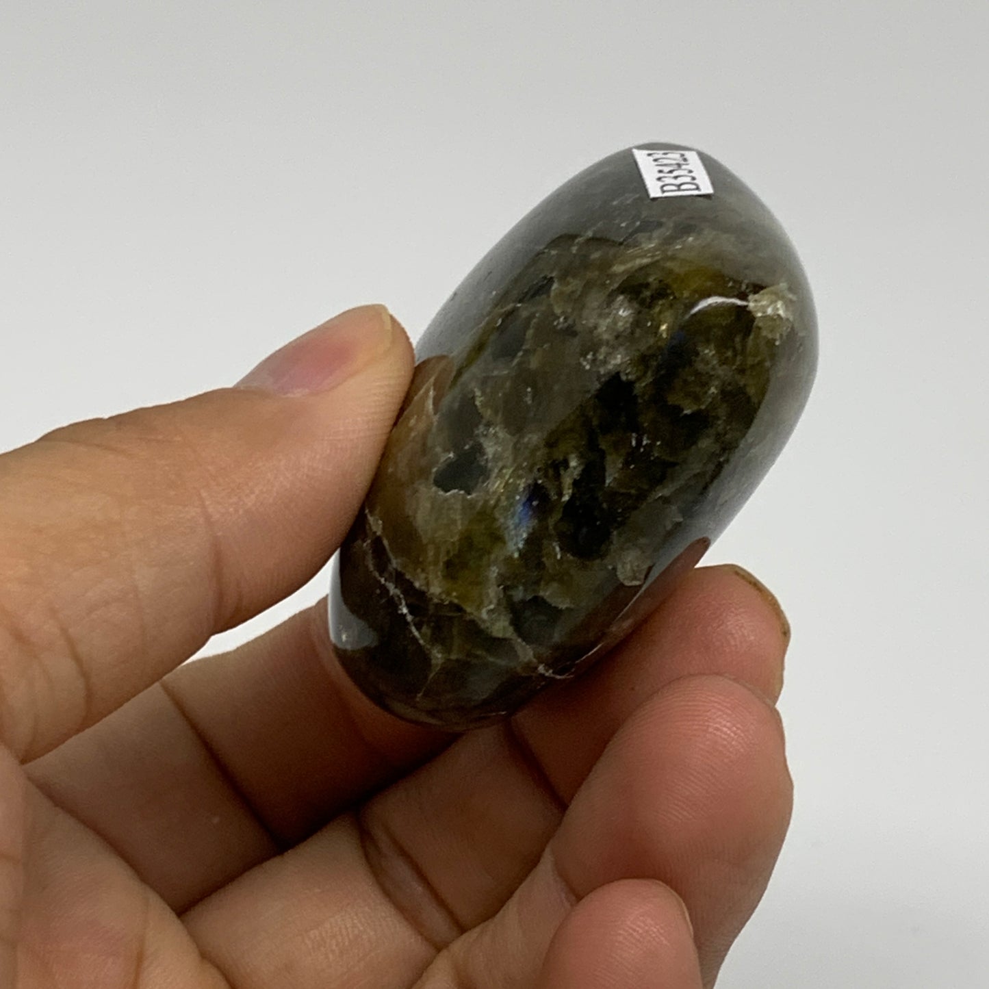 97g, 2"x2.1"x1", Natural Labradorite Heart Polished Crystal, B35423