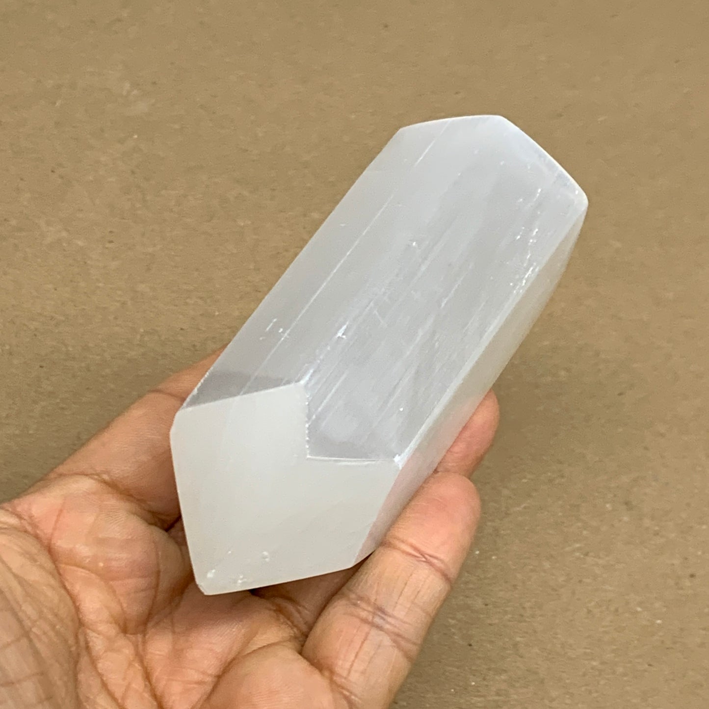 203g, 3.9"x1.6", Selenite (Satin Spar) Crystal Tower Point, B36028