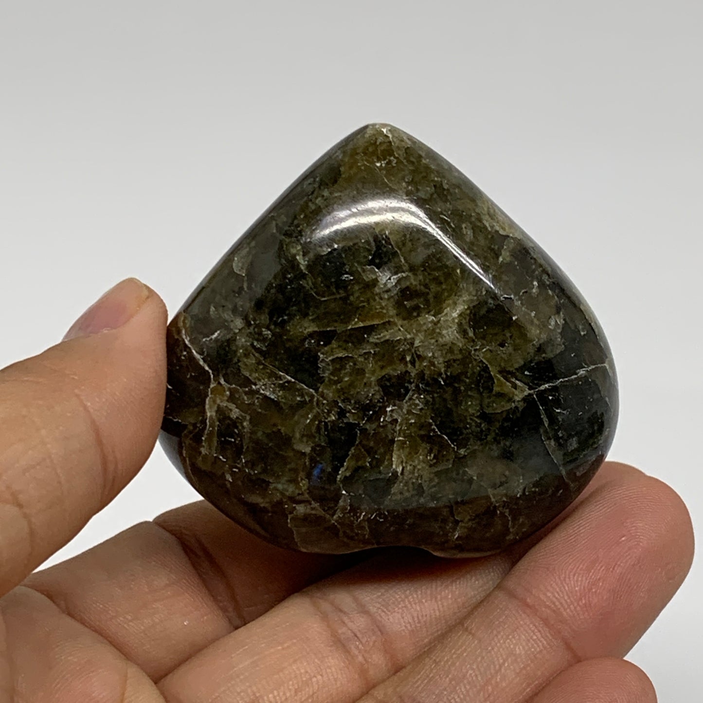 97g, 2"x2.1"x1", Natural Labradorite Heart Polished Crystal, B35423