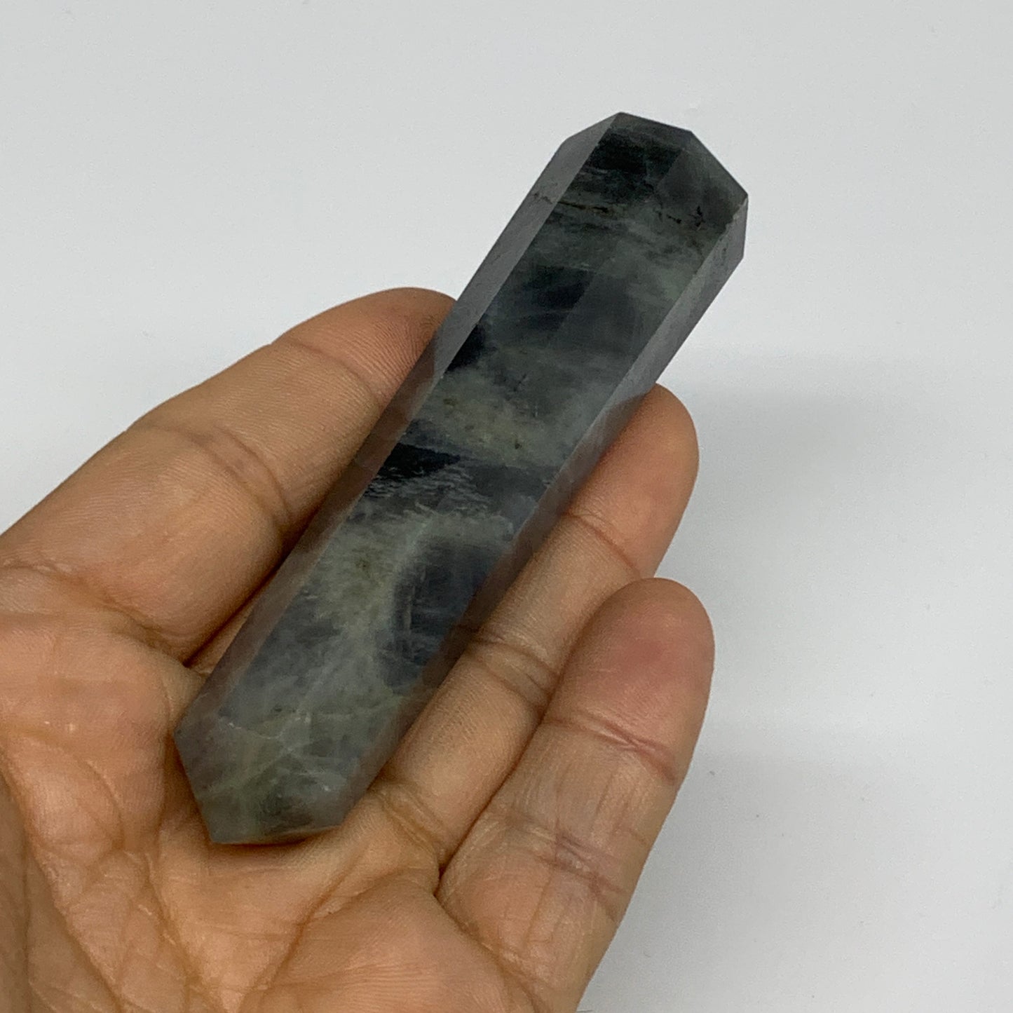 69.9g, 3.7"x0.8", Labradorite Tower Point Crystal @Madagascar, B31296