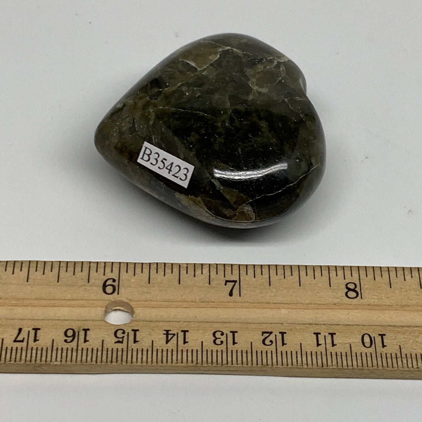 97g, 2"x2.1"x1", Natural Labradorite Heart Polished Crystal, B35423