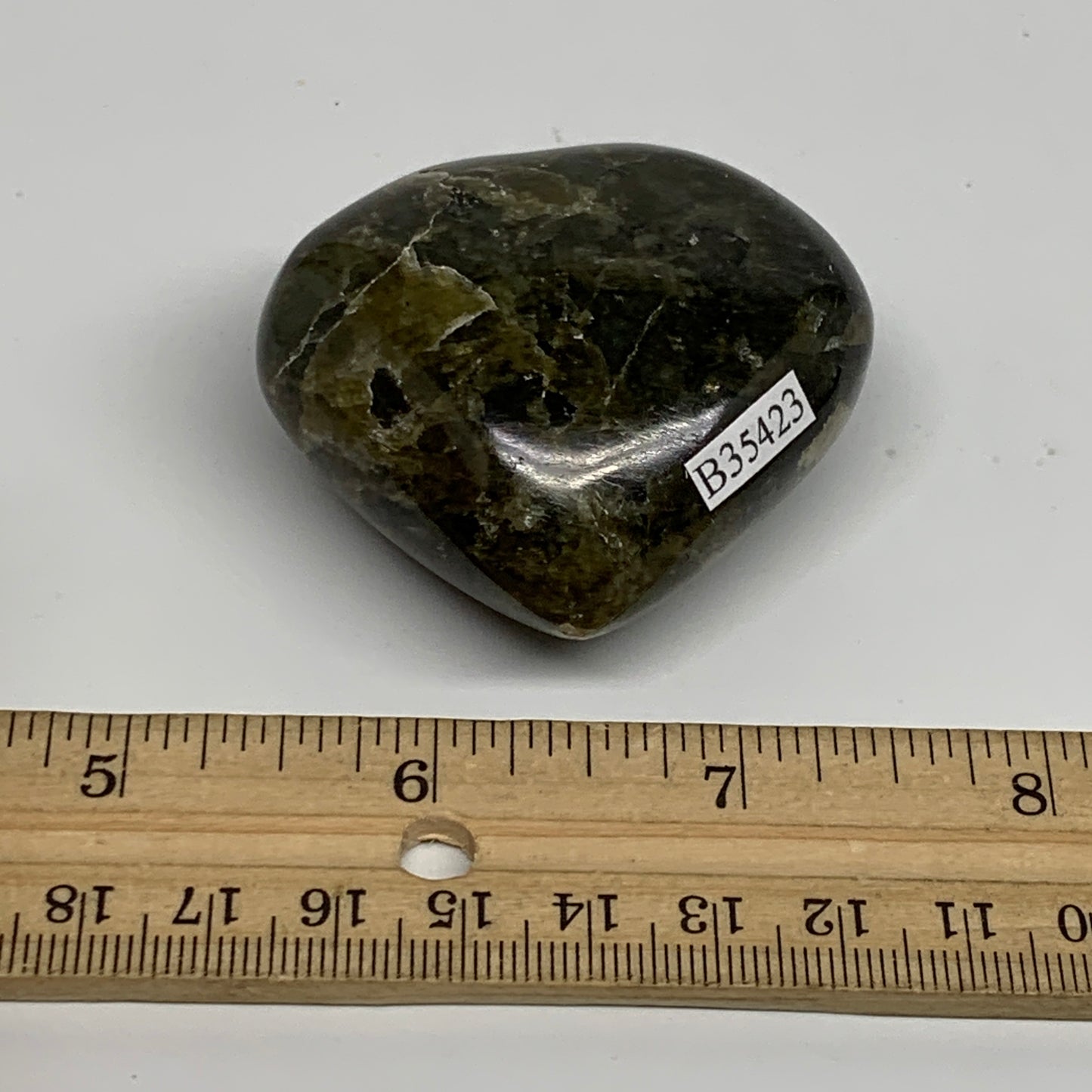 97g, 2"x2.1"x1", Natural Labradorite Heart Polished Crystal, B35423