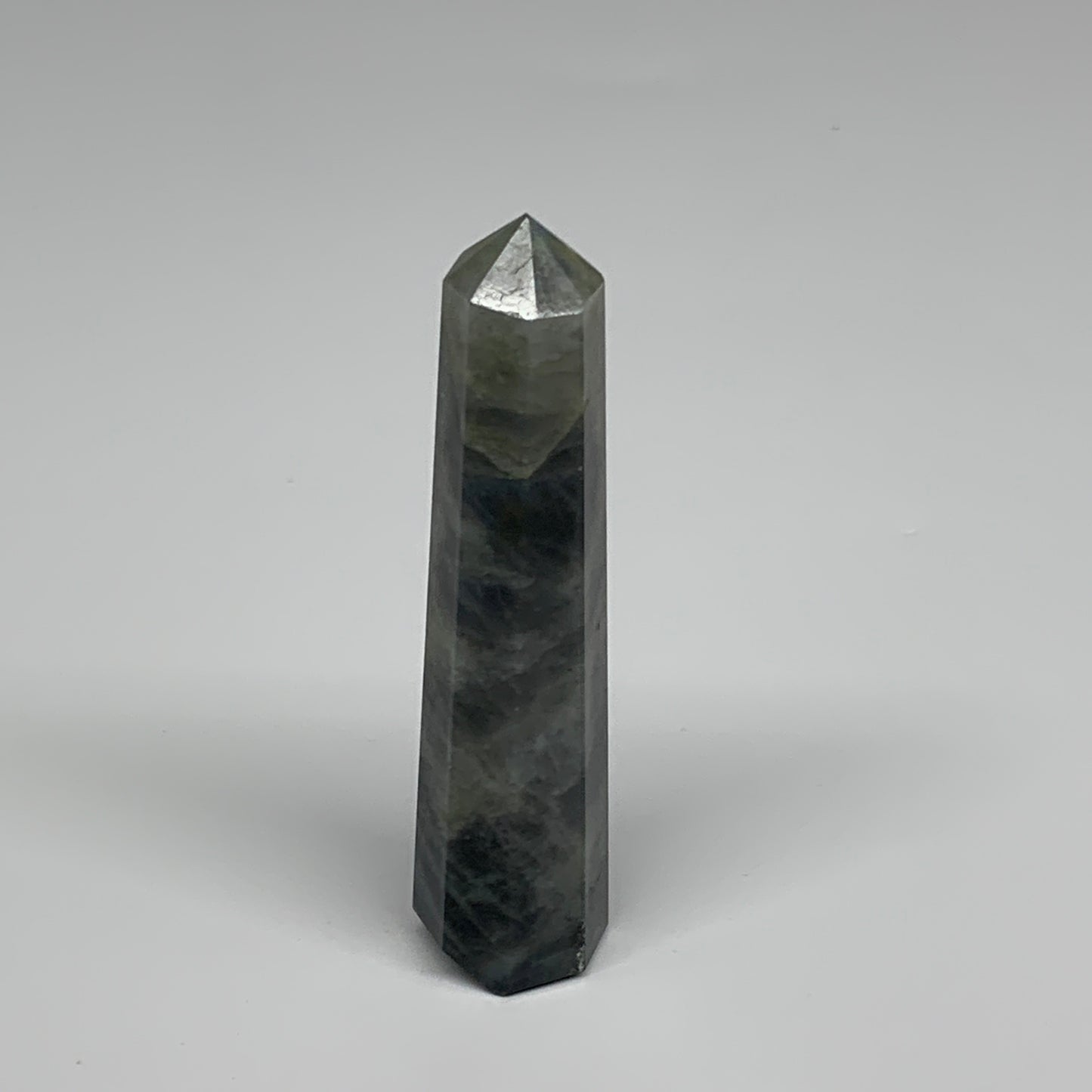69.9g, 3.7"x0.8", Labradorite Tower Point Crystal @Madagascar, B31296