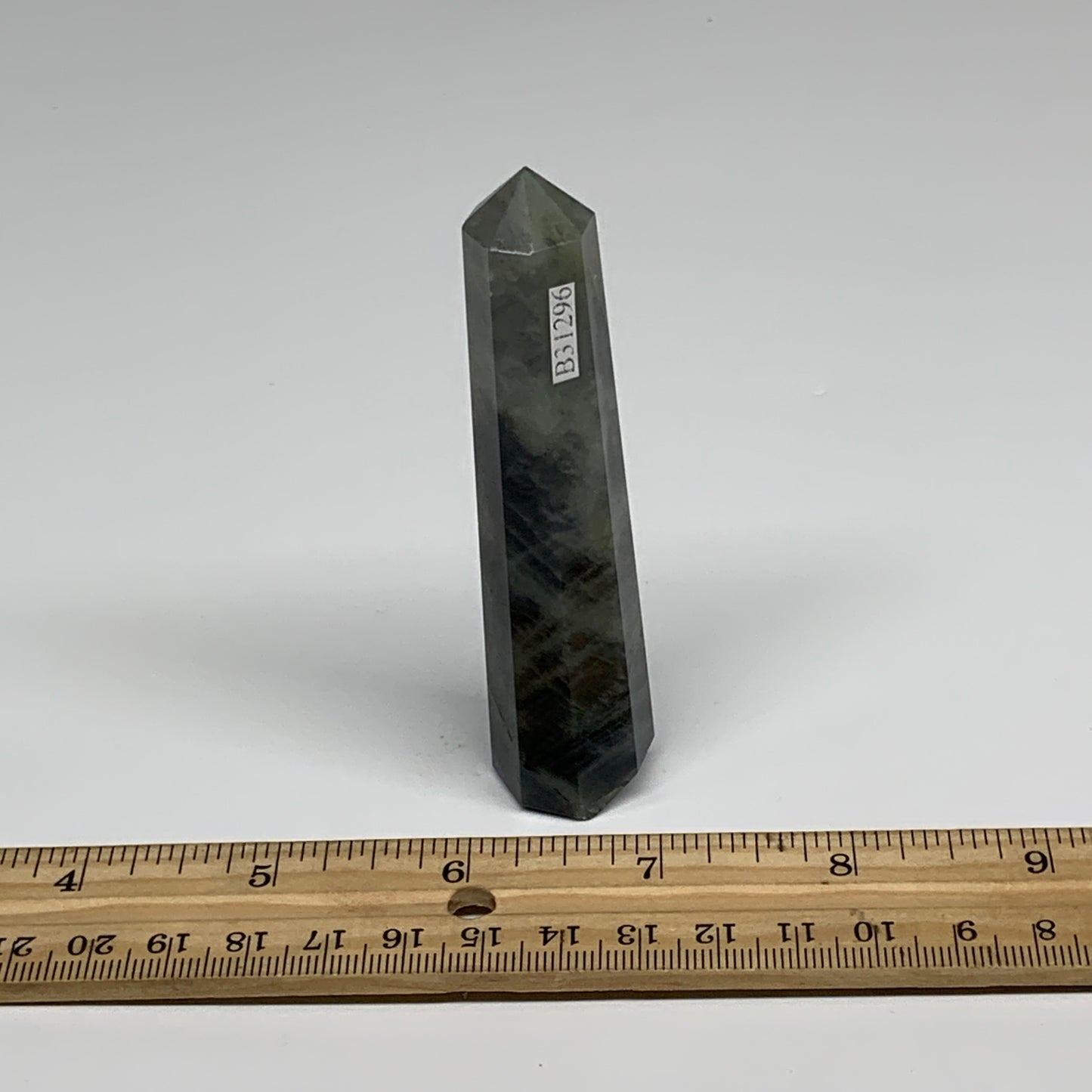 69.9g, 3.7"x0.8", Labradorite Tower Point Crystal @Madagascar, B31296