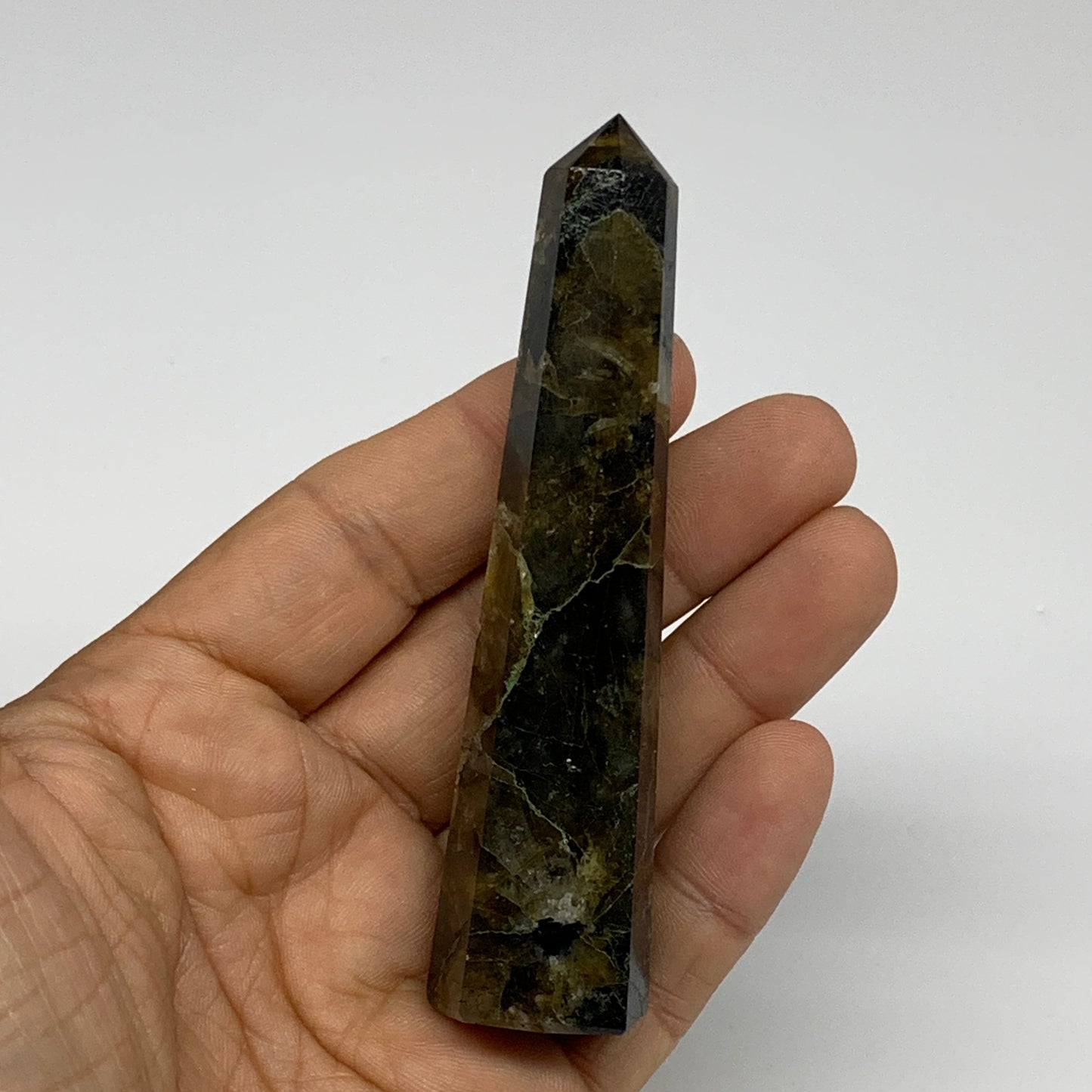 66.2g, 3.8"x0.8", Labradorite Tower Point Crystal @Madagascar, B31297