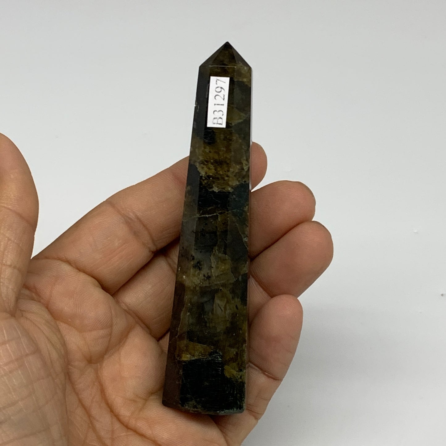 66.2g, 3.8"x0.8", Labradorite Tower Point Crystal @Madagascar, B31297