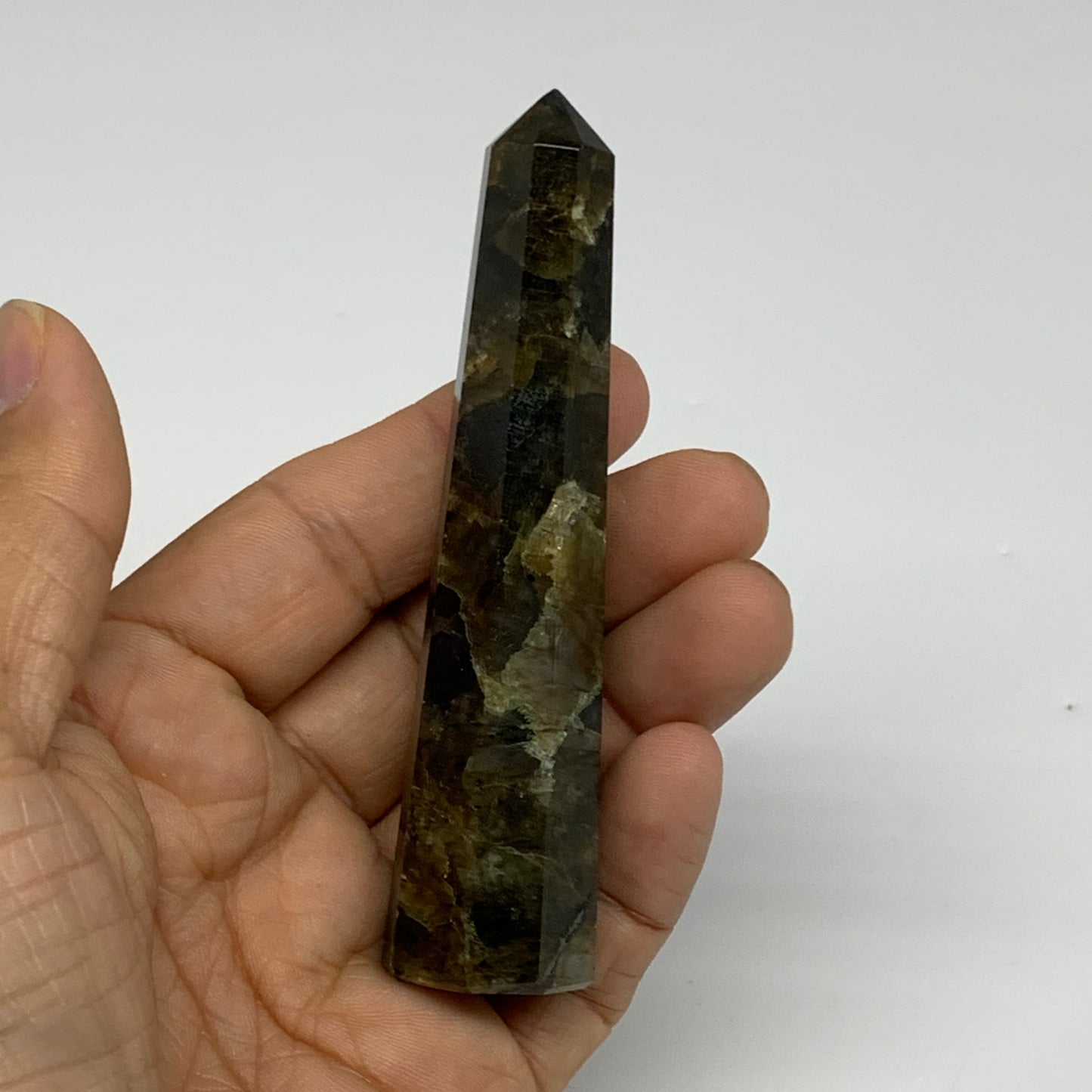 66.2g, 3.8"x0.8", Labradorite Tower Point Crystal @Madagascar, B31297
