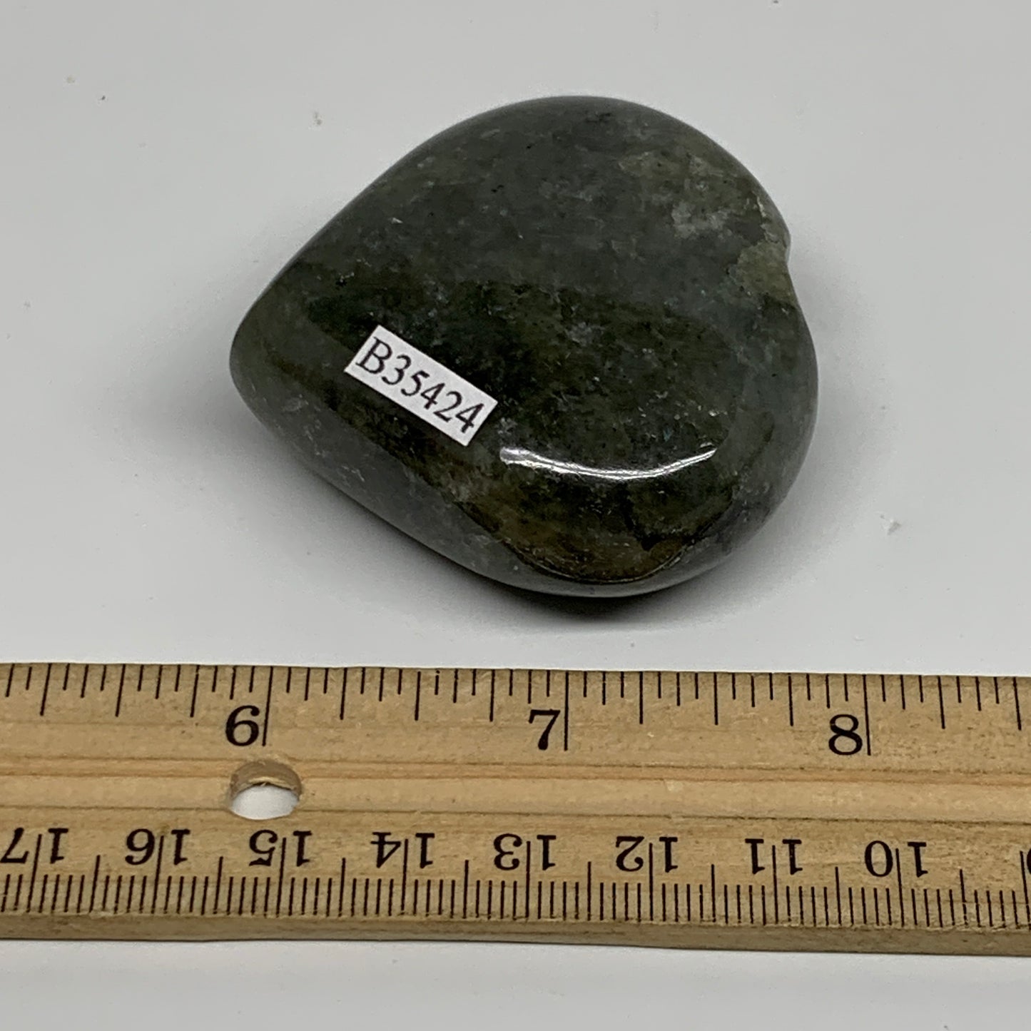 102.1g, 2"x2.2"x0.9", Natural Labradorite Heart Polished Crystal, B35424