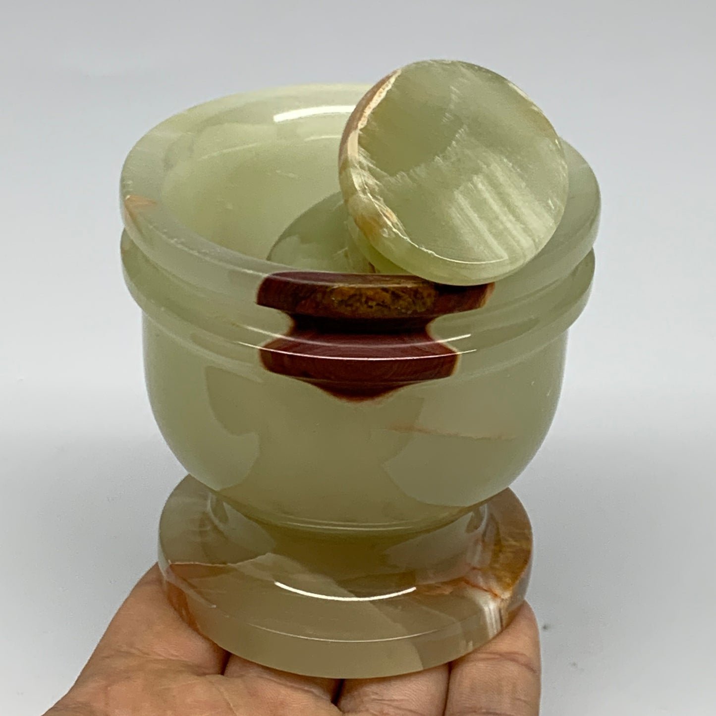 1.2 lbs, 2.8"x2.9", Natural Green Onyx Crystal Pestle and Mortar Handmade, B3259