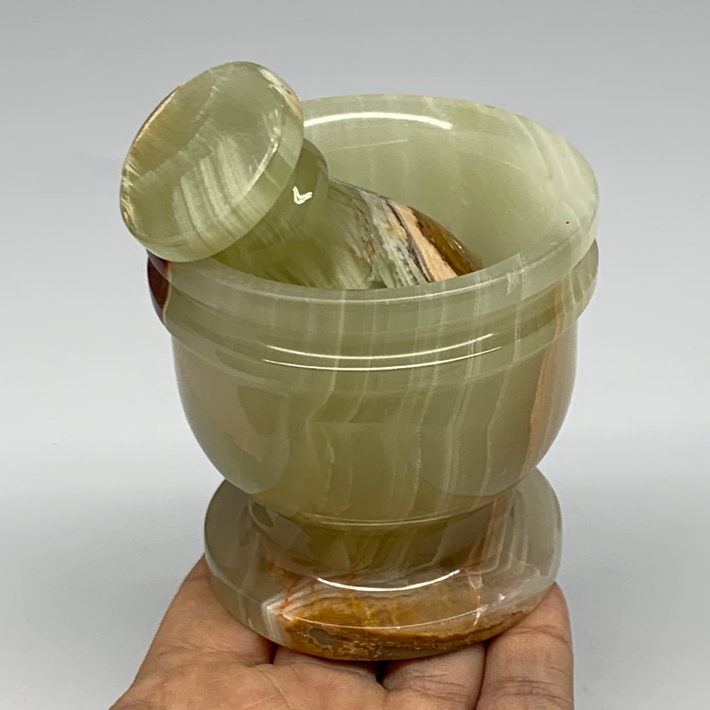 1.2 lbs, 2.8"x2.9", Natural Green Onyx Crystal Pestle and Mortar Handmade, B3259