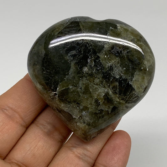 105.9g, 2.2"x2.2"x0.9", Natural Labradorite Heart Polished Crystal, B35425