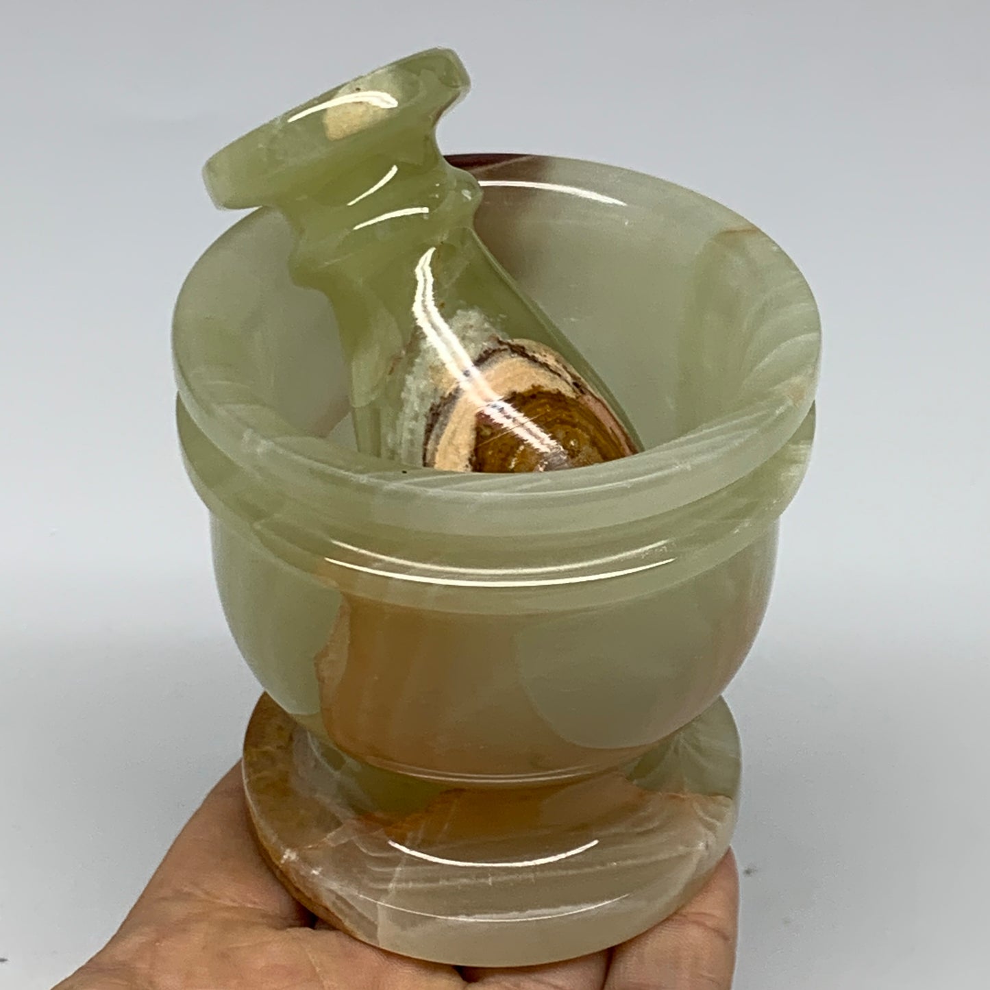 1.2 lbs, 2.8"x2.9", Natural Green Onyx Crystal Pestle and Mortar Handmade, B3259