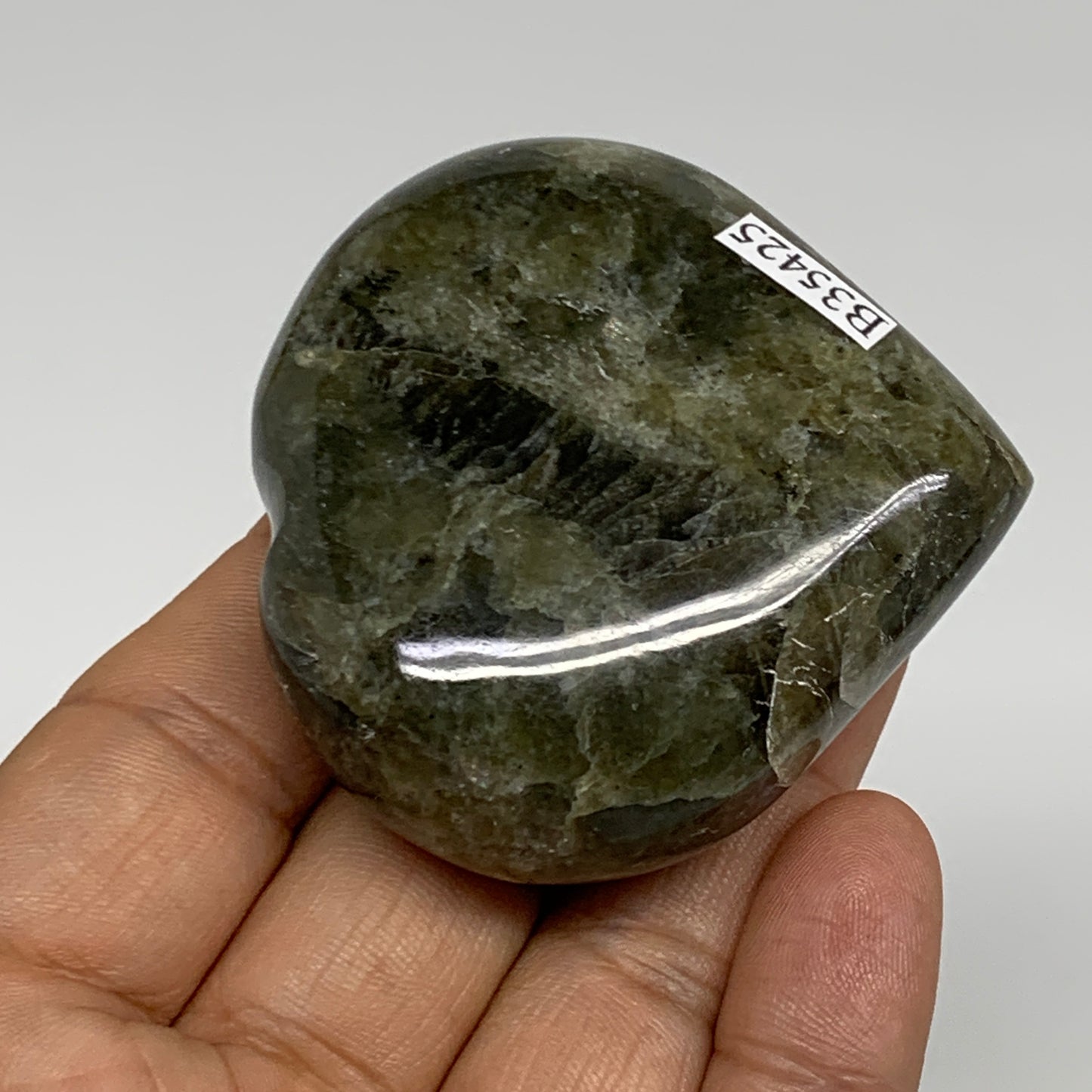 105.9g, 2.2"x2.2"x0.9", Natural Labradorite Heart Polished Crystal, B35425