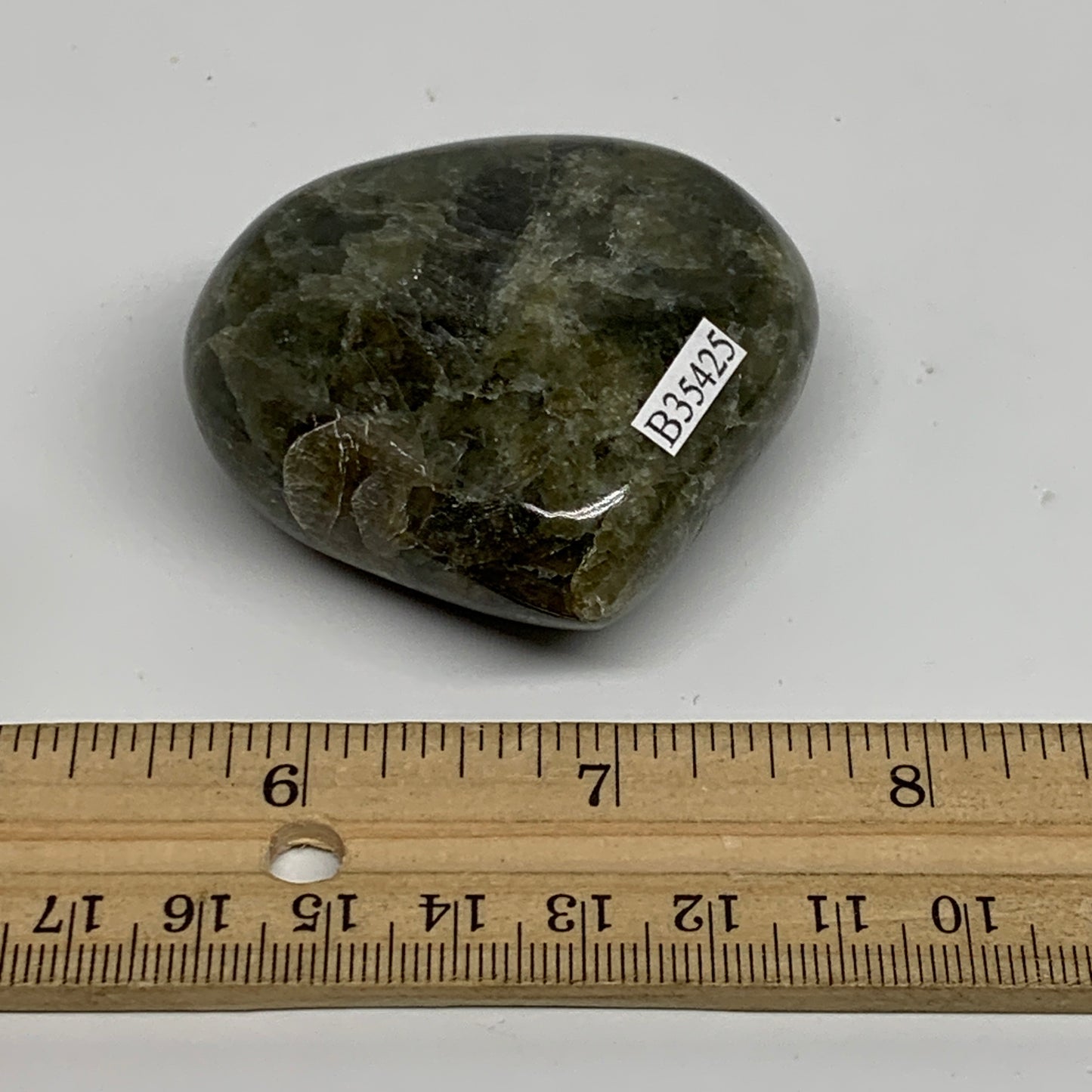 105.9g, 2.2"x2.2"x0.9", Natural Labradorite Heart Polished Crystal, B35425