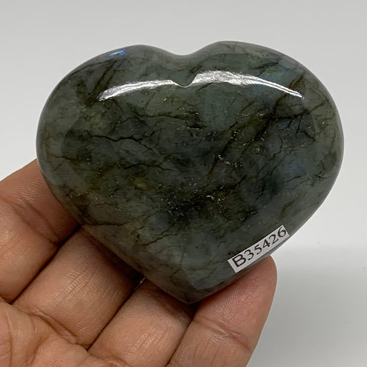137g, 2.3"x2.5"x1", Natural Labradorite Heart Polished Crystal, B35426