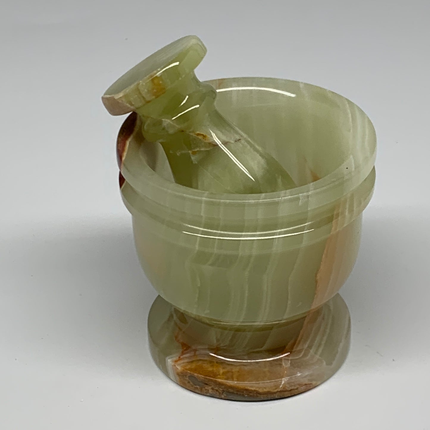 1.2 lbs, 2.8"x2.9", Natural Green Onyx Crystal Pestle and Mortar Handmade, B3259