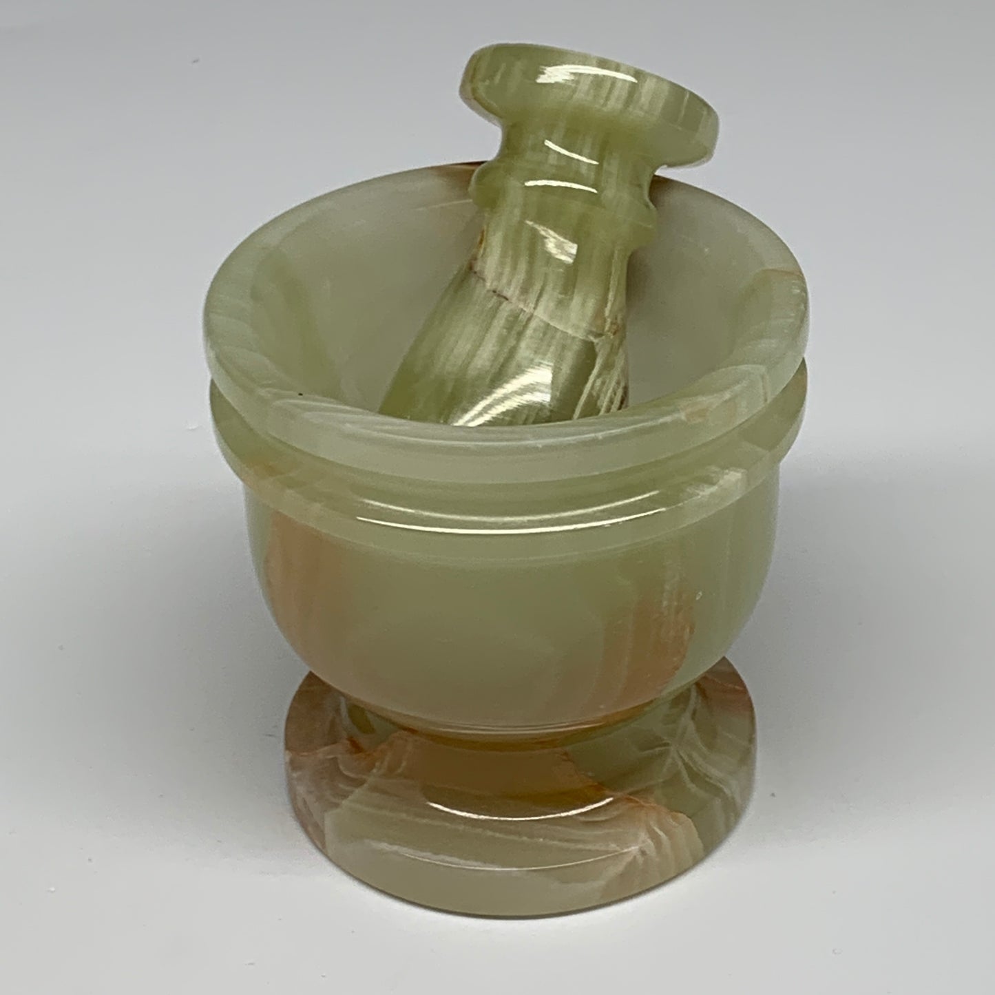 1.2 lbs, 2.8"x2.9", Natural Green Onyx Crystal Pestle and Mortar Handmade, B3259