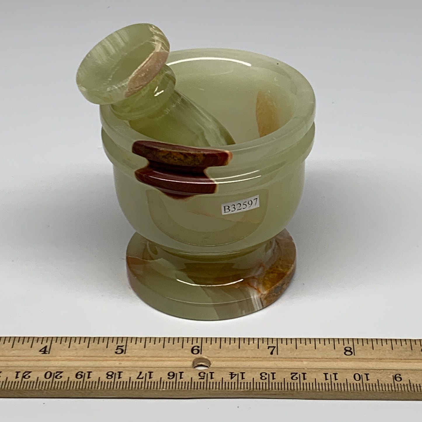 1.2 lbs, 2.8"x2.9", Natural Green Onyx Crystal Pestle and Mortar Handmade, B3259