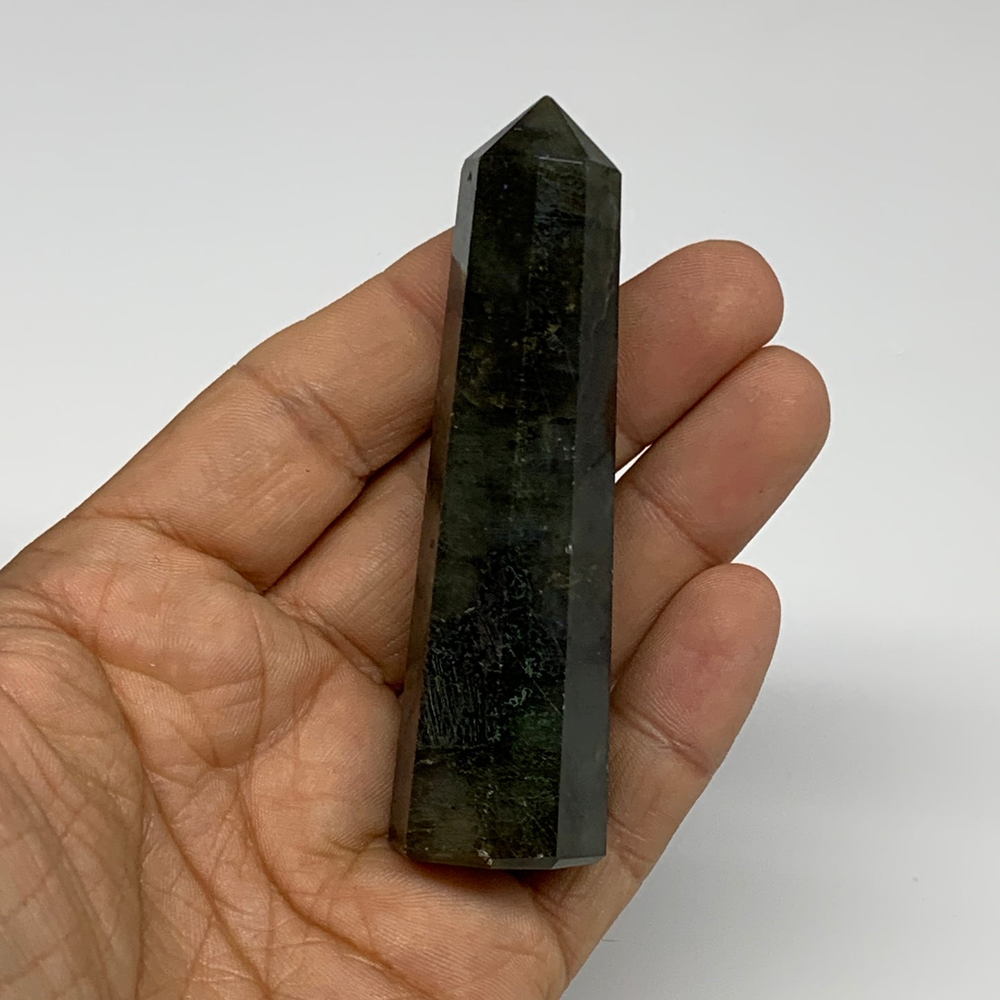 62.6g, 3.2"x0.8", Small Labradorite Tower Point Crystal @Madagascar, B31299