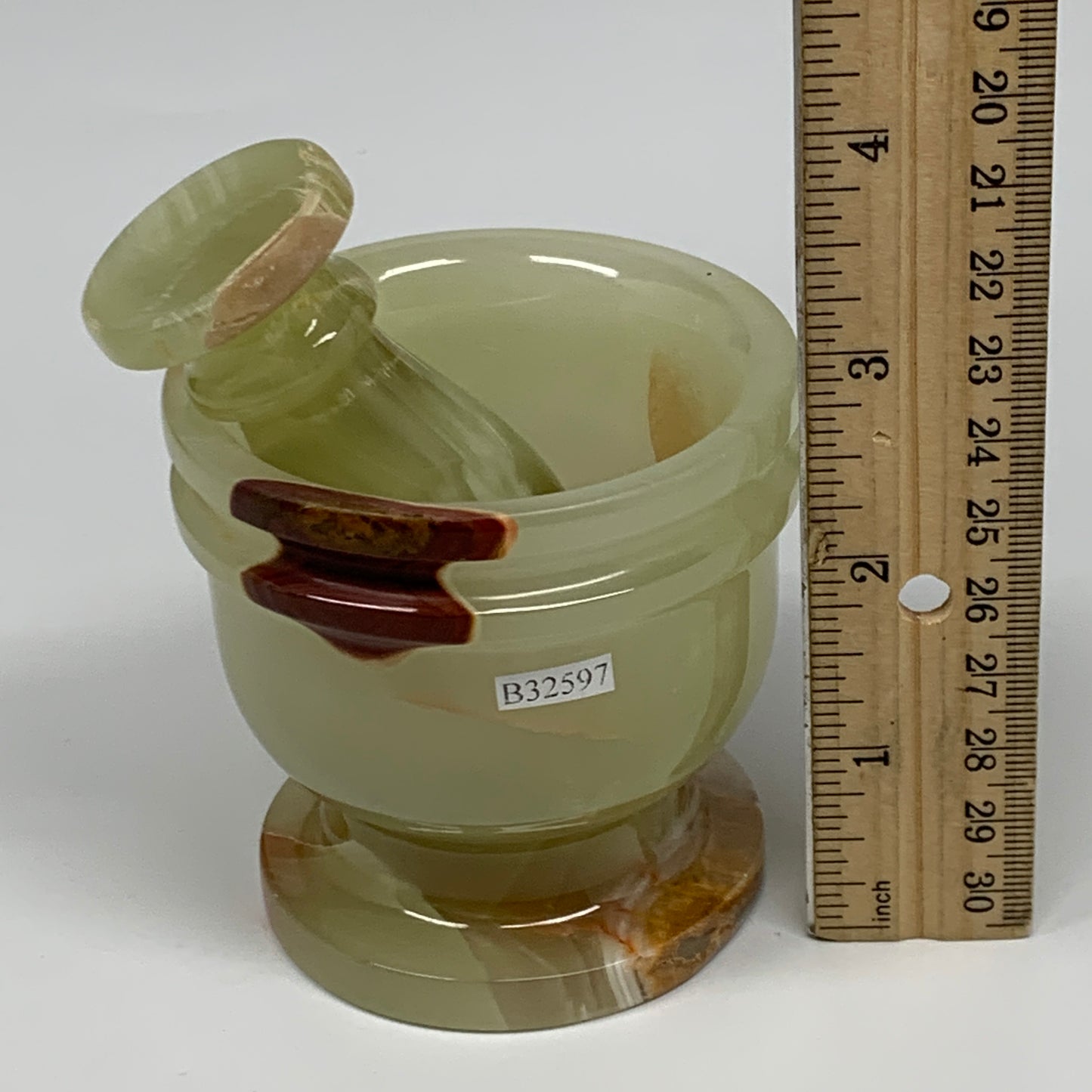 1.2 lbs, 2.8"x2.9", Natural Green Onyx Crystal Pestle and Mortar Handmade, B3259