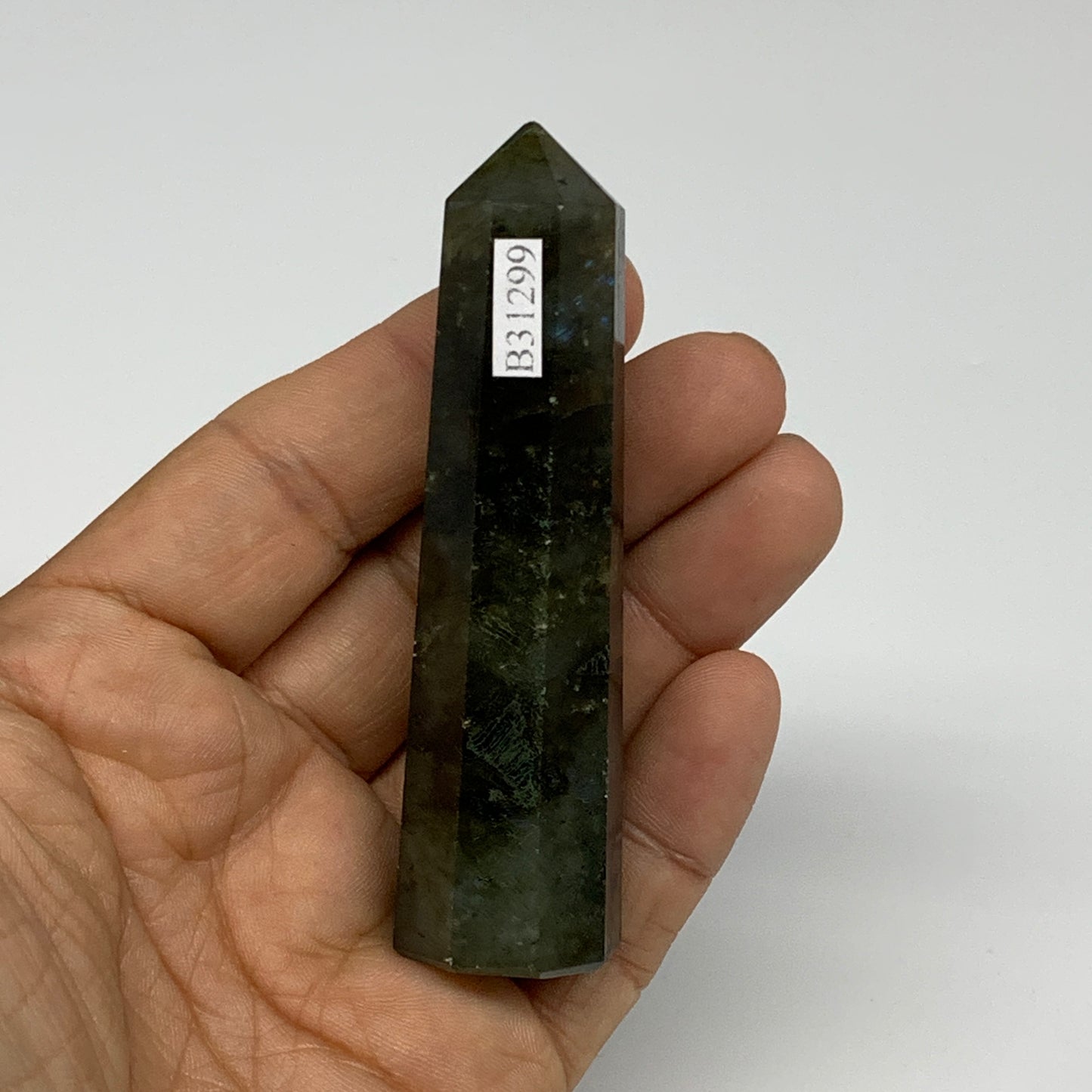 62.6g, 3.2"x0.8", Small Labradorite Tower Point Crystal @Madagascar, B31299