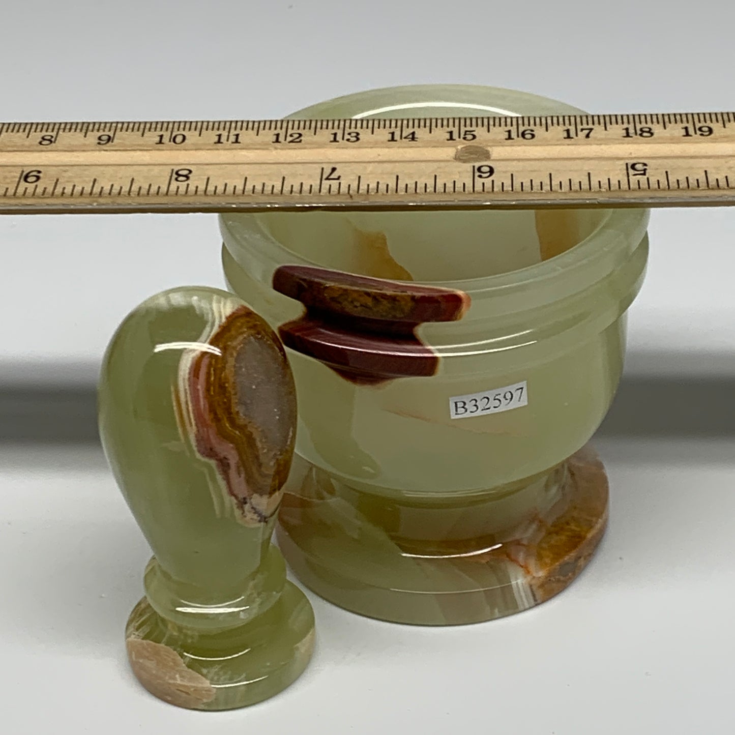 1.2 lbs, 2.8"x2.9", Natural Green Onyx Crystal Pestle and Mortar Handmade, B3259