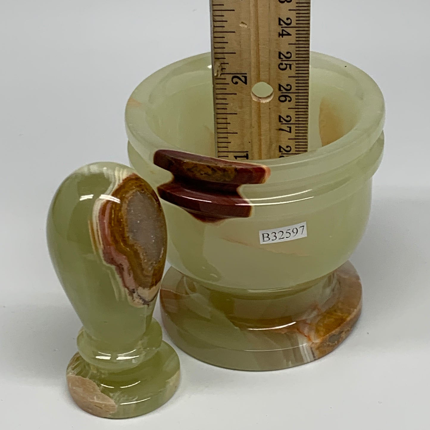 1.2 lbs, 2.8"x2.9", Natural Green Onyx Crystal Pestle and Mortar Handmade, B3259