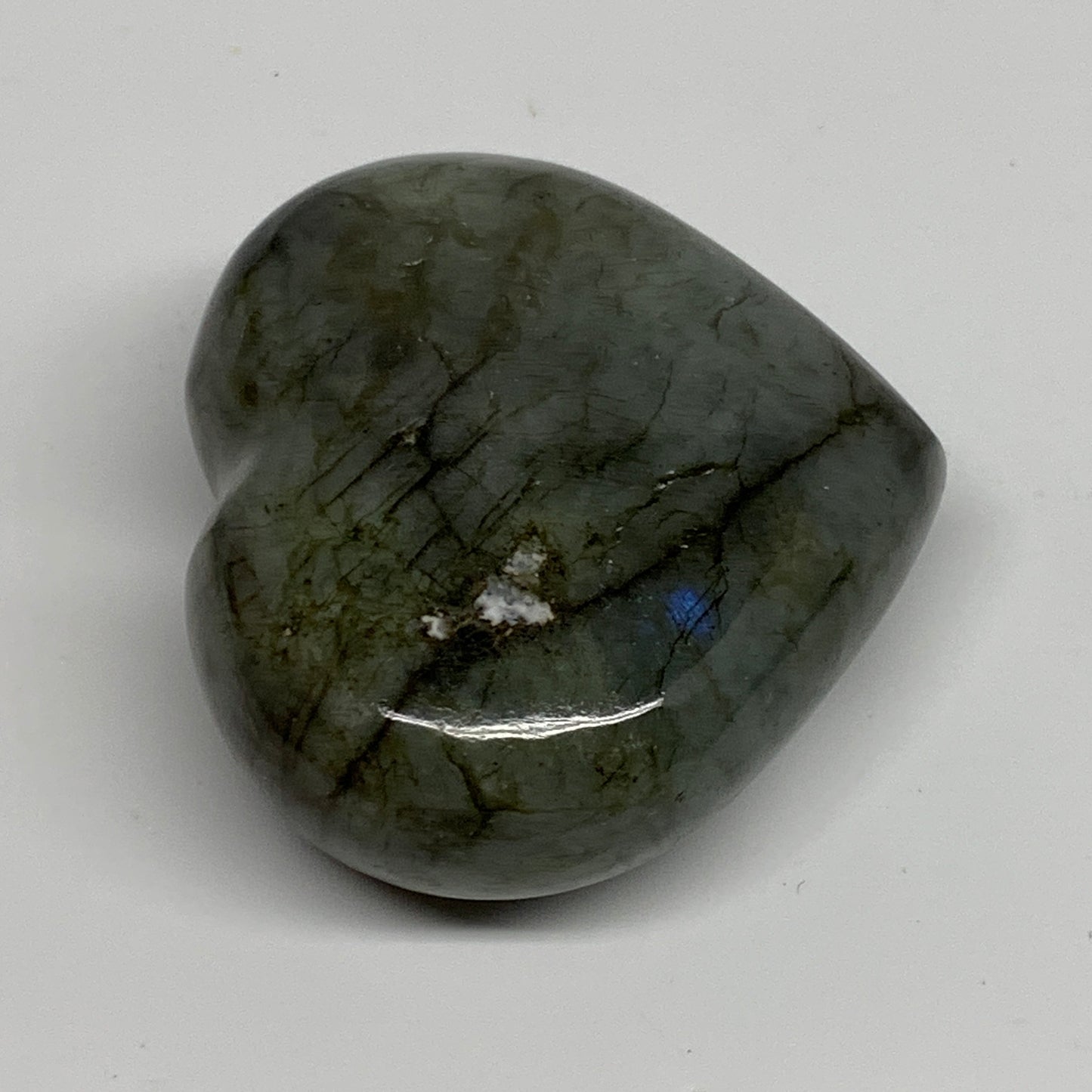 137g, 2.3"x2.5"x1", Natural Labradorite Heart Polished Crystal, B35426