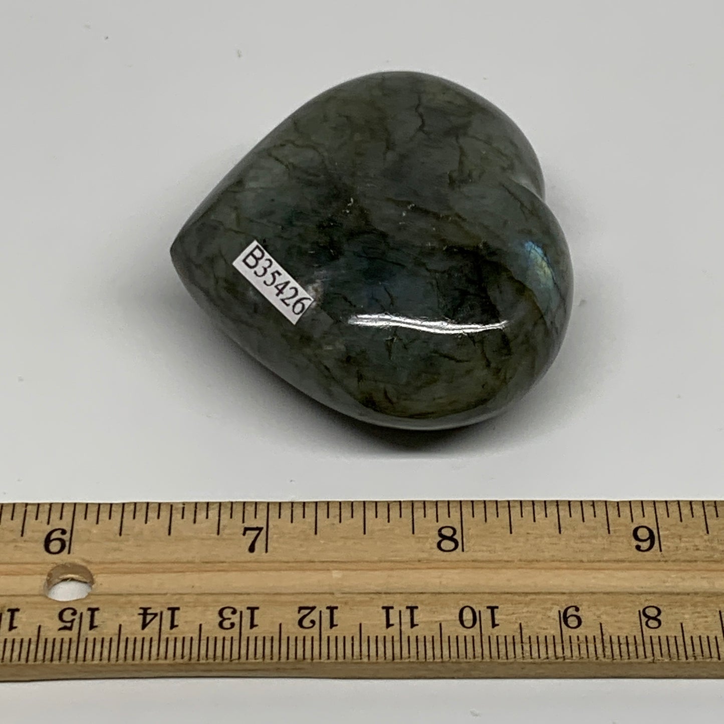 137g, 2.3"x2.5"x1", Natural Labradorite Heart Polished Crystal, B35426
