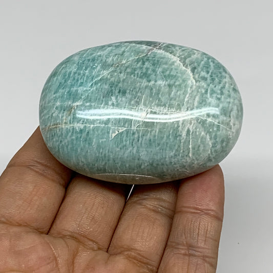 113.6g, 2.5"x"1.7"x1", Natural Amazonite Palm-Stone Tumbled Polished, B34655