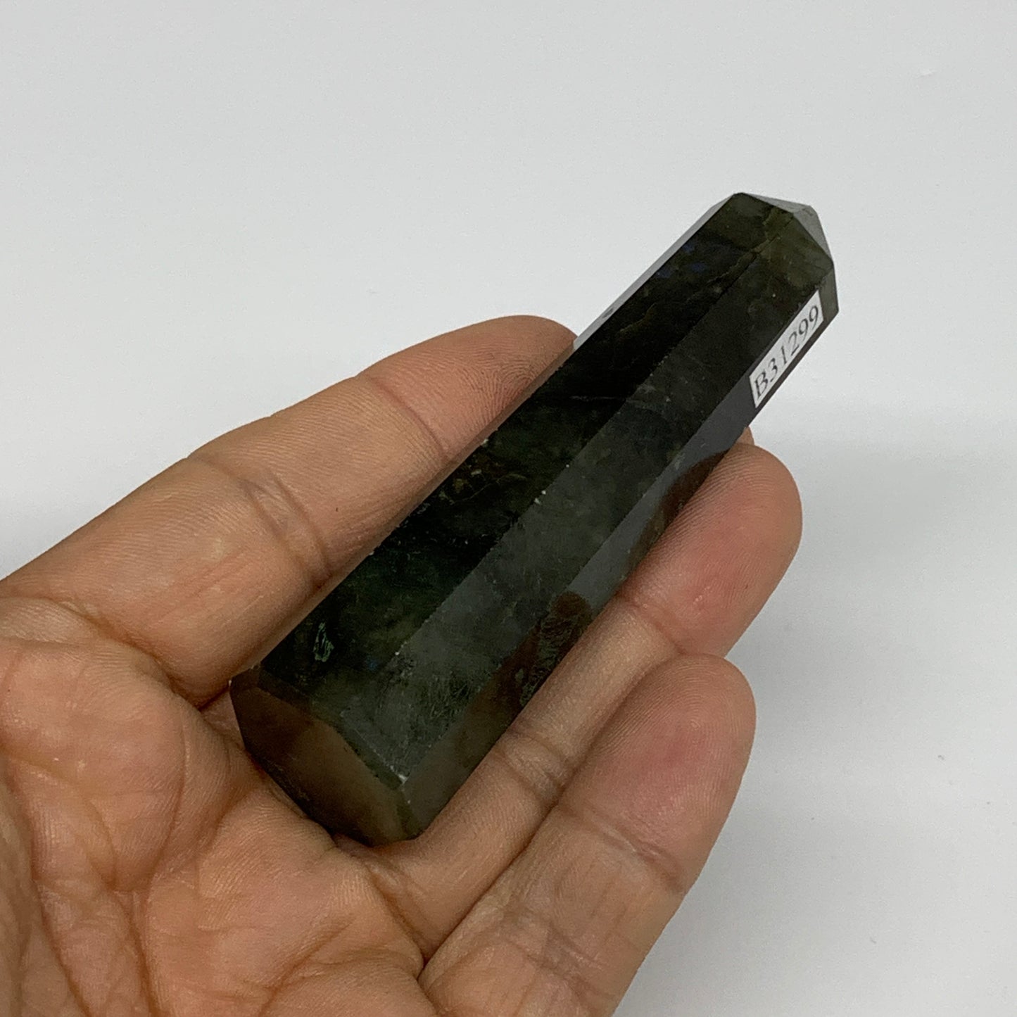 62.6g, 3.2"x0.8", Small Labradorite Tower Point Crystal @Madagascar, B31299