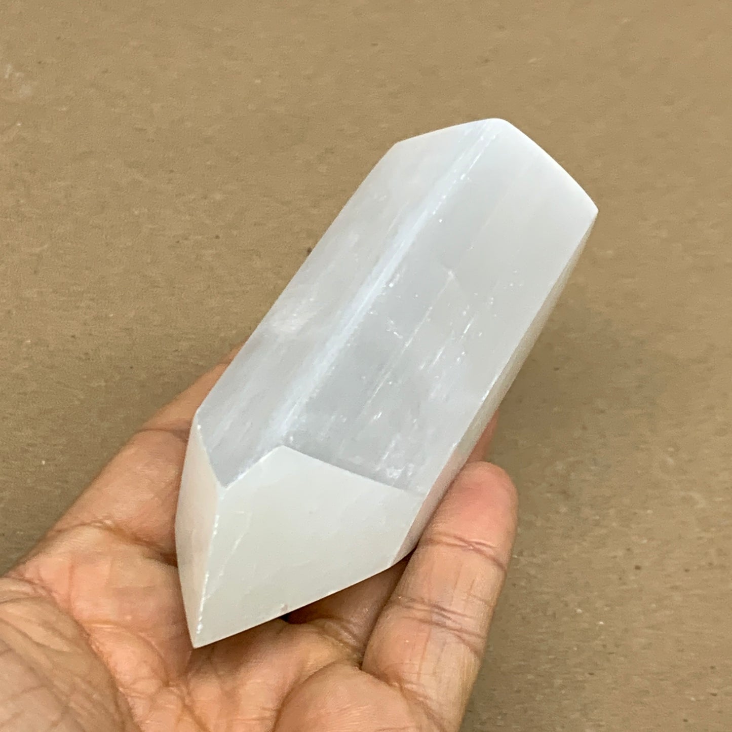 198g, 4"x1.6", Selenite (Satin Spar) Crystal Tower Point, B36031