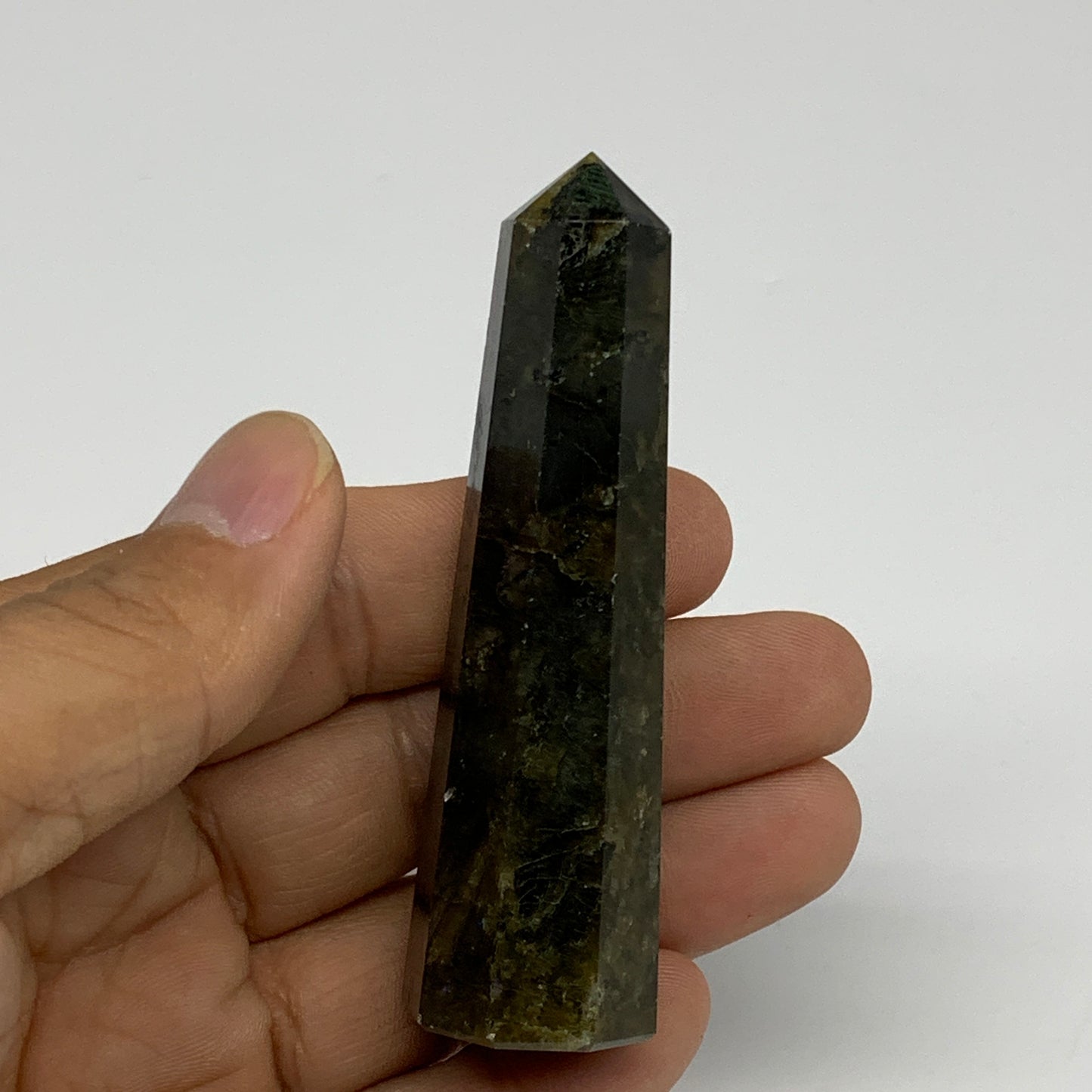53.7g, 3"x0.8", Small Labradorite Tower Point Crystal @Madagascar, B31300
