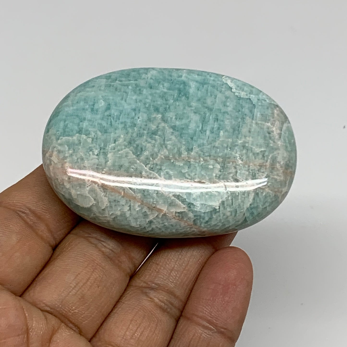 80.3g, 2.5"x"1.8"x0.7", Natural Amazonite Palm-Stone Tumbled Polished, B34656