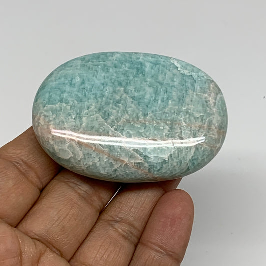 80.3g, 2.5"x"1.8"x0.7", Natural Amazonite Palm-Stone Tumbled Polished, B34656