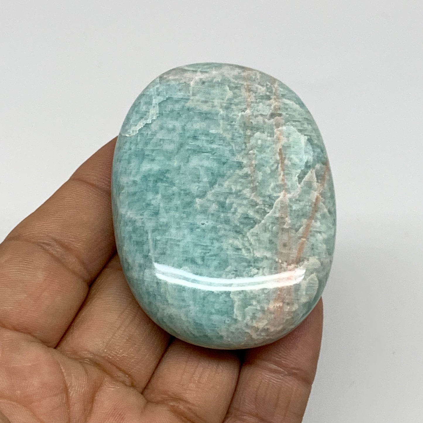 80.3g, 2.5"x"1.8"x0.7", Natural Amazonite Palm-Stone Tumbled Polished, B34656