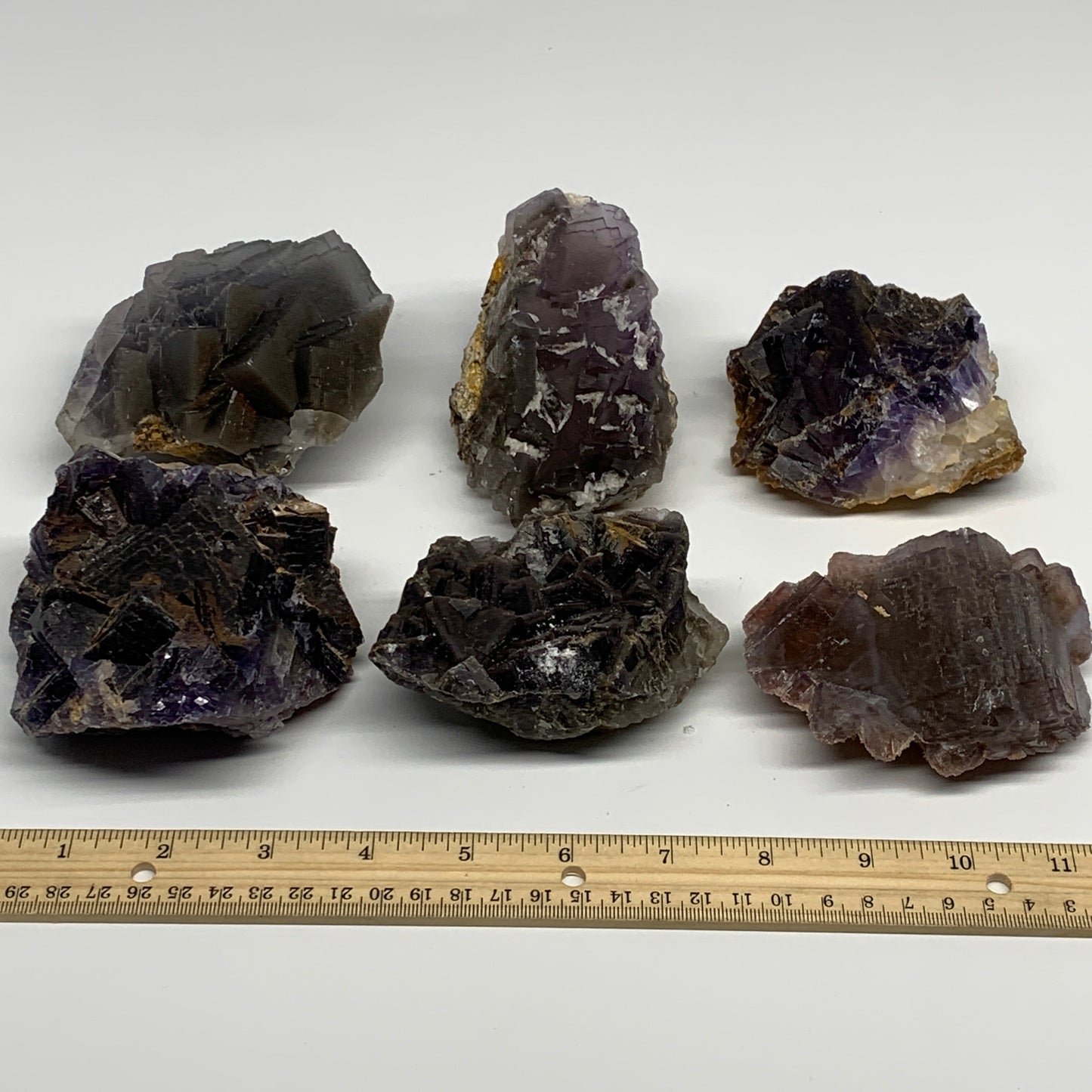 5.95 lbs,3.7"-4.2",6pcs, Purple Fluorite Crystal Minerals Specimens, B27410