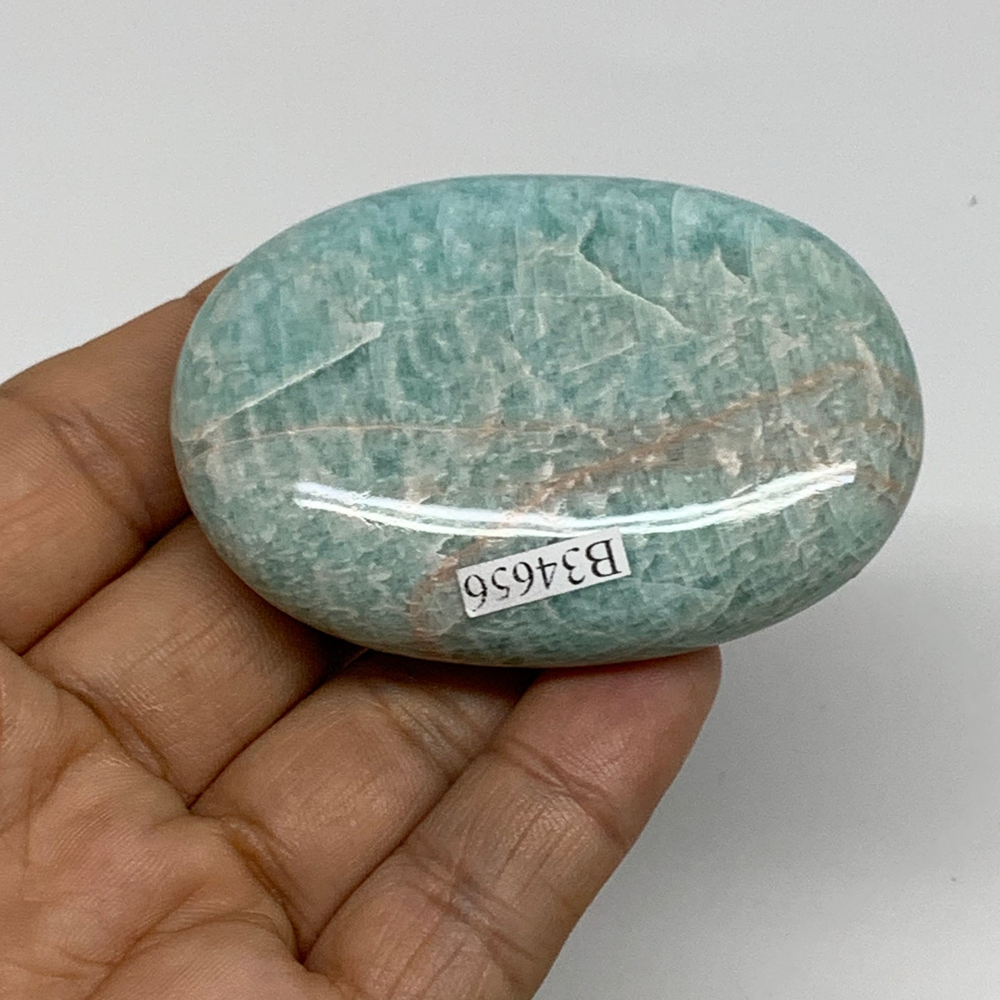 80.3g, 2.5"x"1.8"x0.7", Natural Amazonite Palm-Stone Tumbled Polished, B34656