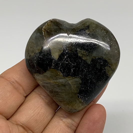 84.8g, 2.1"x2.1"x0.8", Natural Labradorite Heart Polished Crystal, B35428