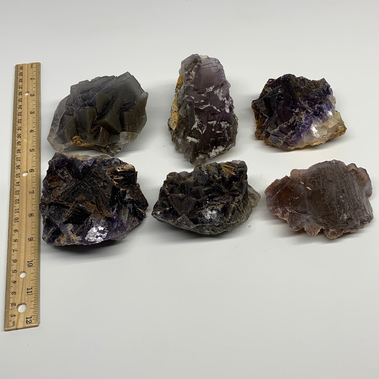 5.95 lbs,3.7"-4.2",6pcs, Purple Fluorite Crystal Minerals Specimens, B27410