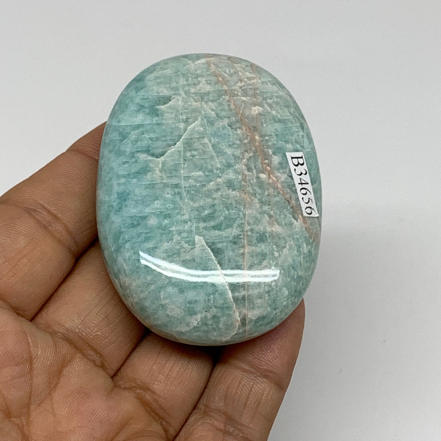 80.3g, 2.5"x"1.8"x0.7", Natural Amazonite Palm-Stone Tumbled Polished, B34656