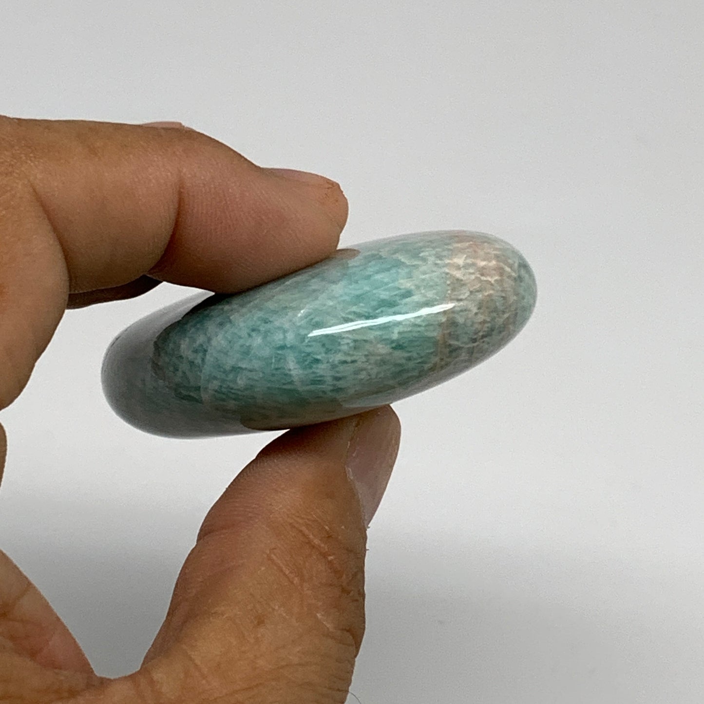 80.3g, 2.5"x"1.8"x0.7", Natural Amazonite Palm-Stone Tumbled Polished, B34656